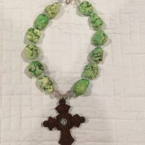 Green stone cross necklace